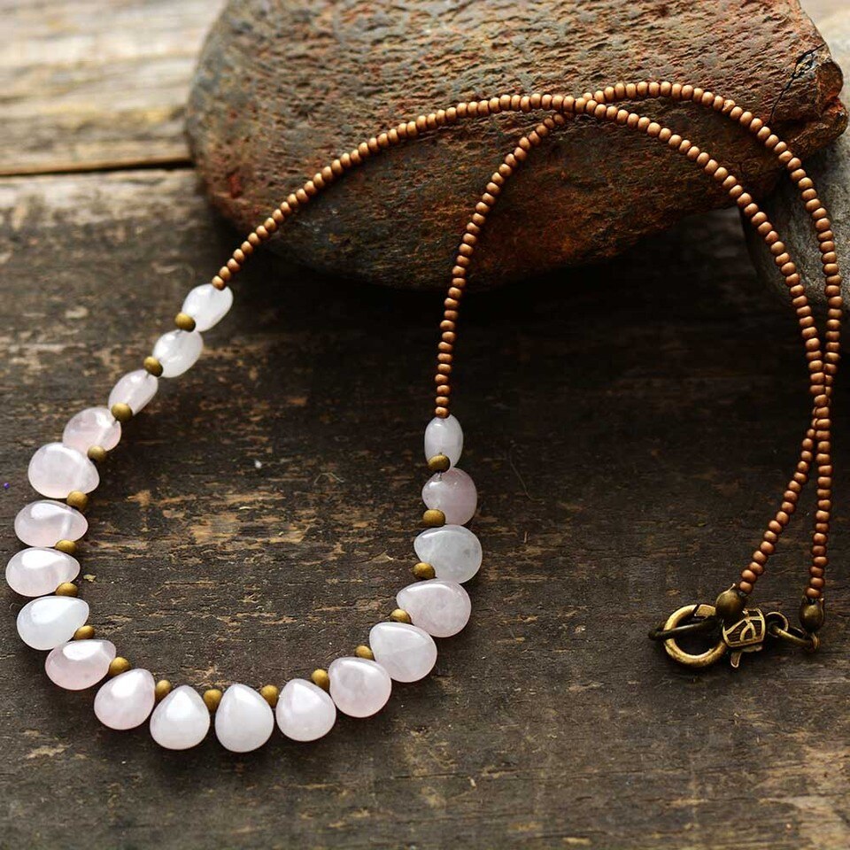 Collier en Pierres Naturelles de Quartz Rose