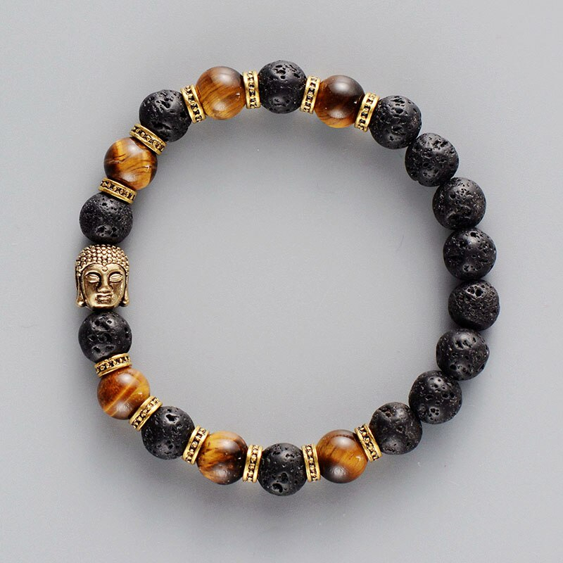 Bracelet Bouddhiste en Oeil de Tigre et Pierre de Lave