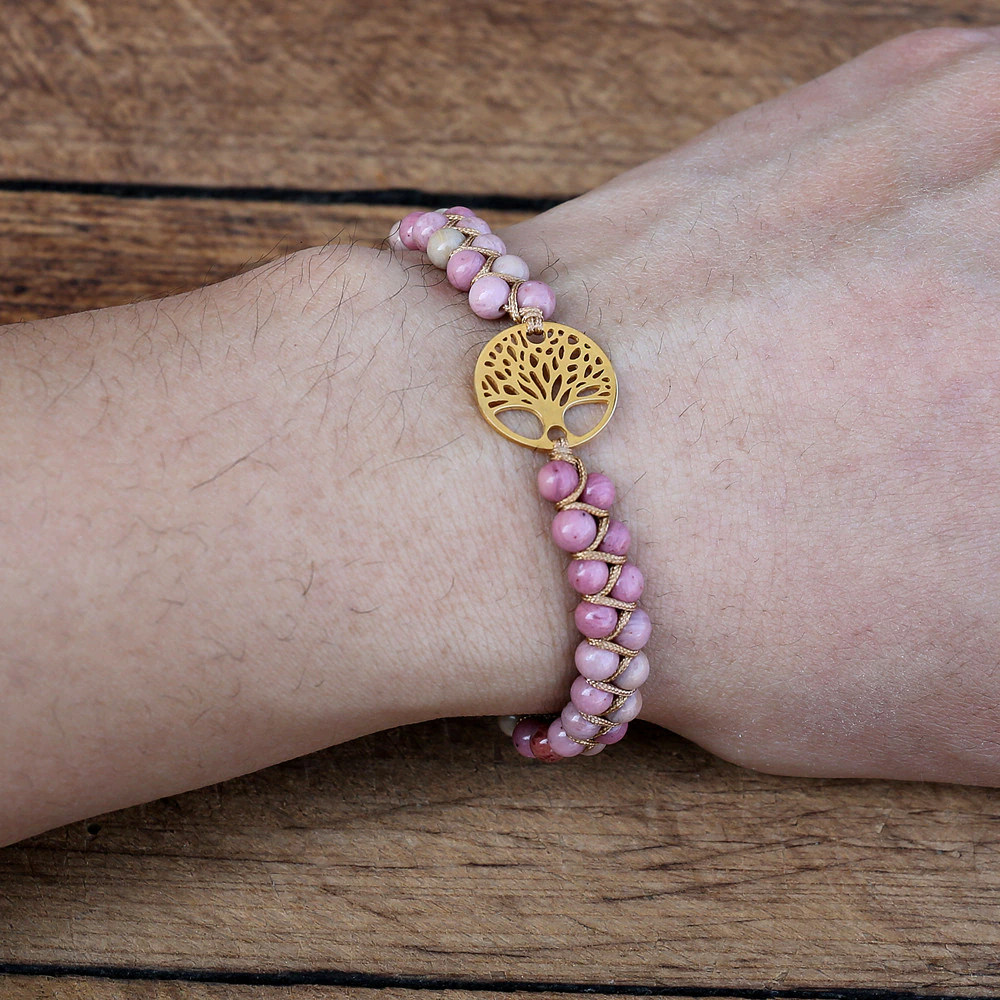 Bracelet Arbre de Vie pierres Rhodonite
