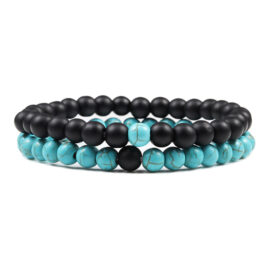 Bracelet Pierre Couple Onyx Givre et Turquoise