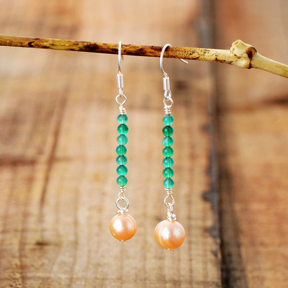 Boucles Doreilles en Pierre Naturelles Onyx Vert