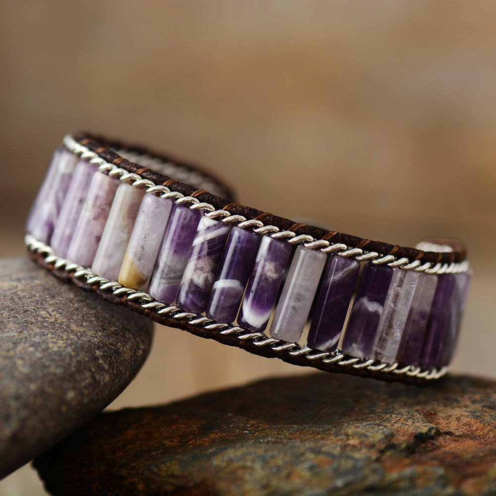 Bracelet Amethyste en Cuir