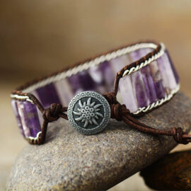 Bracelet d Amethyste en Cuir
