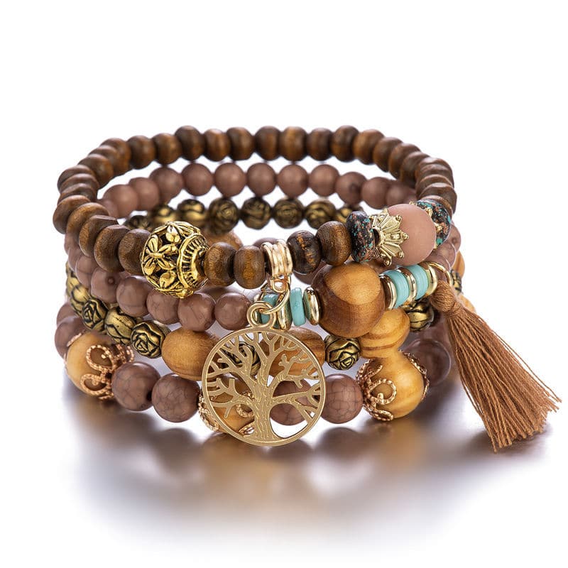 Bracelet bohème en bois avec pendentif arbre de vie pour femme – Image 4