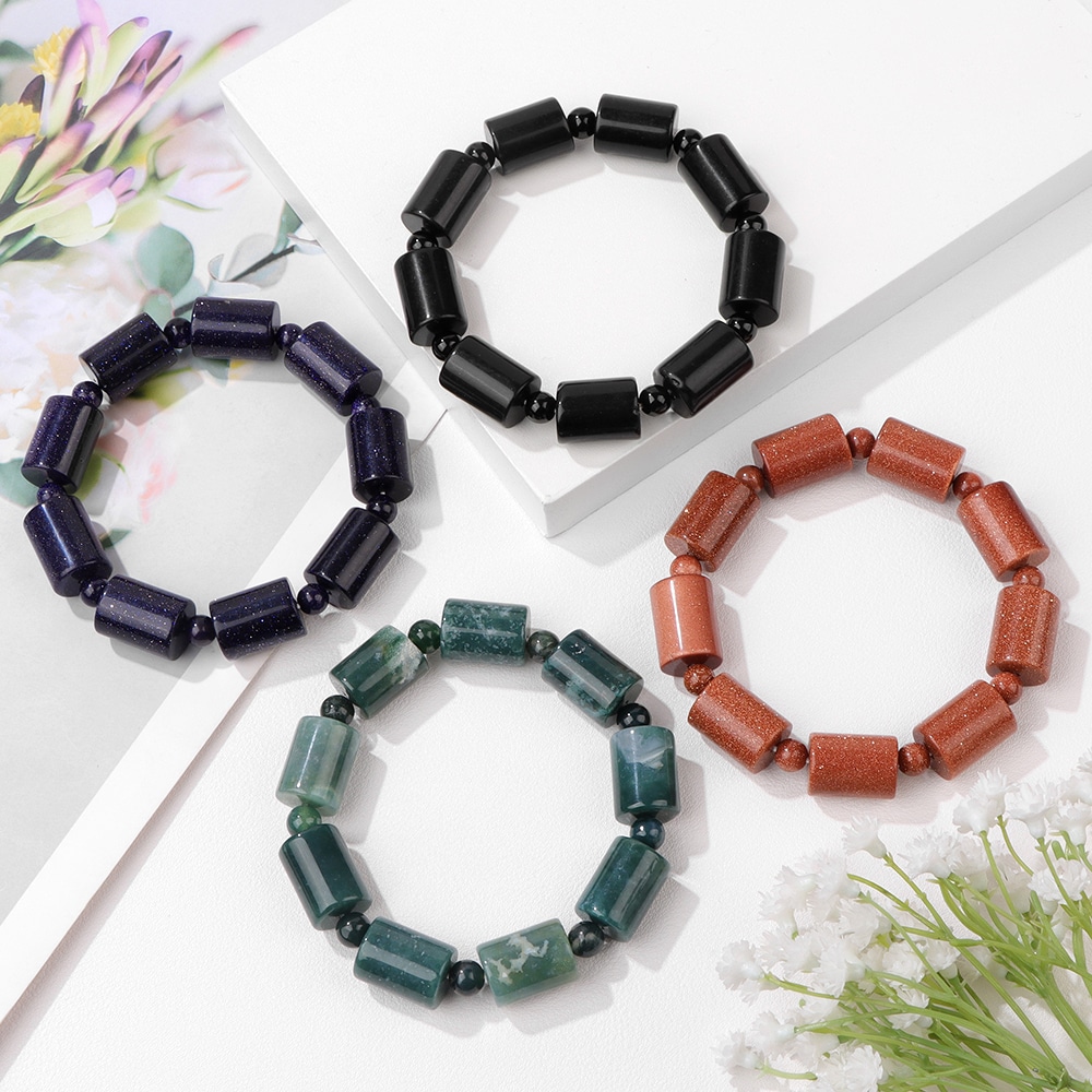 Bracelet en pierre naturelle à perles cylindriques pour homme et femme – Image 4