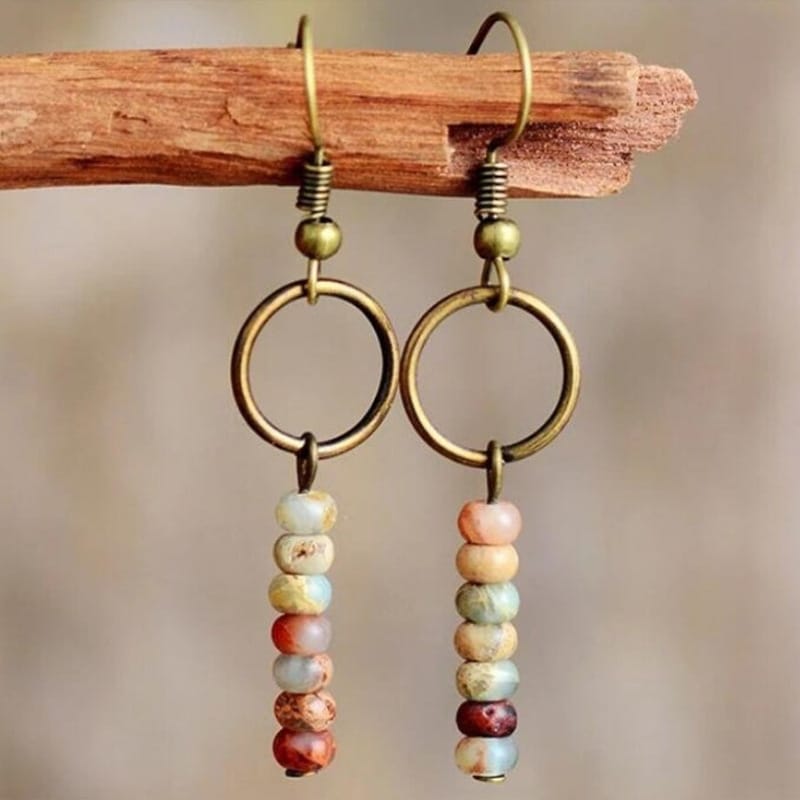 Boucles d'oreilles vintage en pierres naturelles japonaises empilées – Image 3