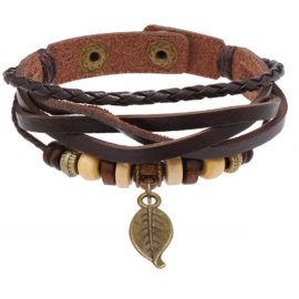 Bracelets à breloques en cuir avec pendentif en forme de feuille