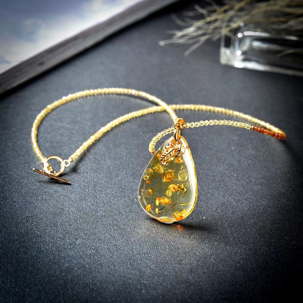 Collier en argent avec pendentif ovale en ambre pour femme – Image 3