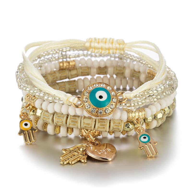 Ensemble de bracelets protecteurs à breloques avec main et oeil en pierres naturelles – Image 2
