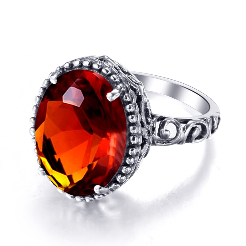 Bague de luxe vintage en argent avec pierre en ambre – Image 3