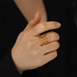 Bague Pierre Naturelle avec Design Géométrique en Acier Inoxydable