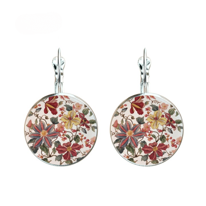 Boucles d'Oreille Pierre Naturelle avec Motif de Fleurs