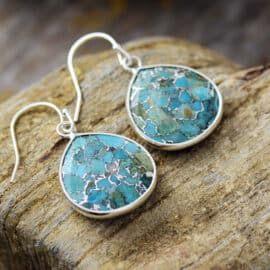 Boucles d'Oreille Pierre Naturelle en Turquoise en Forme de Gouttes d'Eau