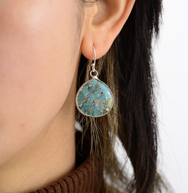 Boucles d'Oreille Pierre Naturelle en Turquoise en Forme de Gouttes d'Eau