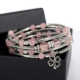 Bracelet Pierre Naturelle Enroulé avec Perles de Cristal Rose