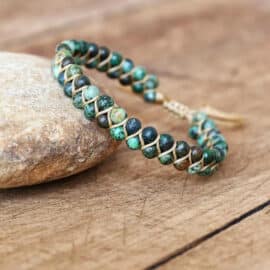 Bracelet Pierre Naturelle en Corde avec Perles Bleues