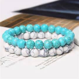 Lot de Deux Bracelets Pierre Naturelle avec Perles en Turquoise