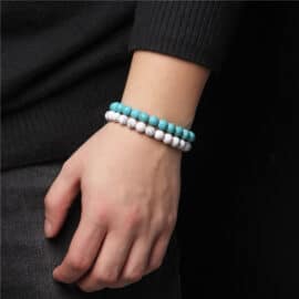 Lot de Deux Bracelets Pierre Naturelle avec Perles en Turquoise