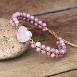 Bracelet Confiance et Harmonie avec Coeur et Perles de Quartz Rose