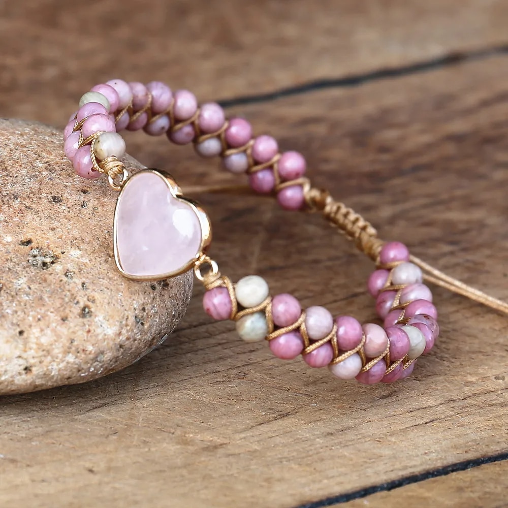 Bracelet Confiance et Harmonie avec Coeur et Perles de Quartz Rose