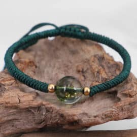 Bracelet Confiance et Harmonie Vert en Coton avec Perle de Quartz
