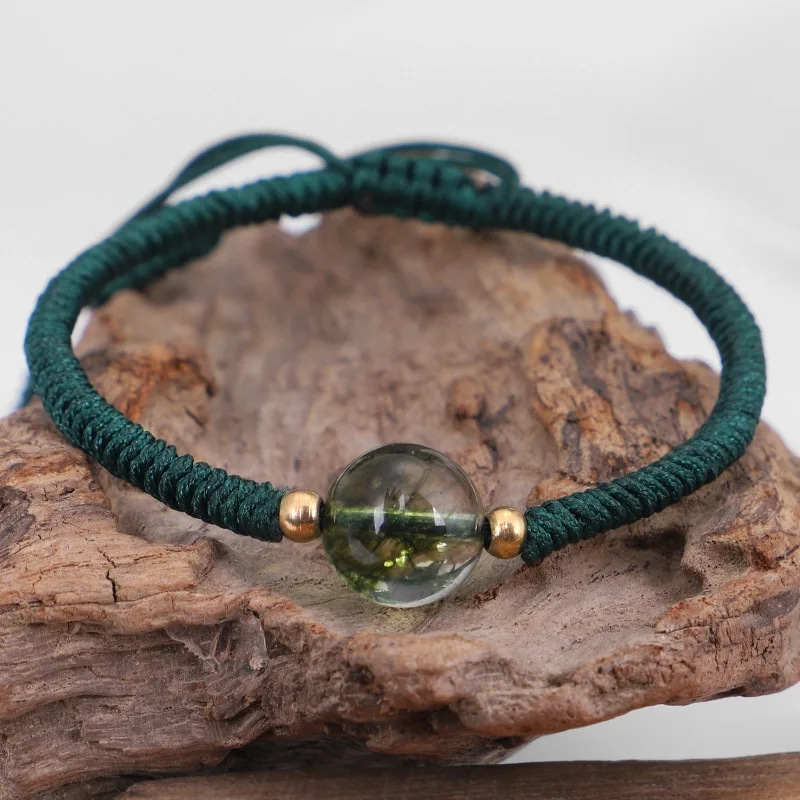 Bracelet Confiance et Harmonie Vert en Coton avec Perle de Quartz