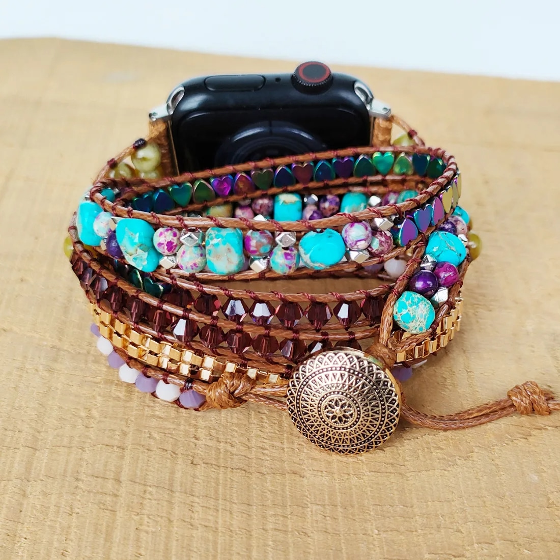 Bracelet Pierre Naturelle de Style Bohème Tissé à la Main Pour Montre