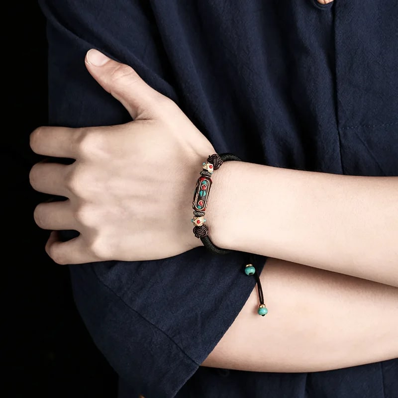 Bracelet Tibétain de Style Rétro en Corde et Métal