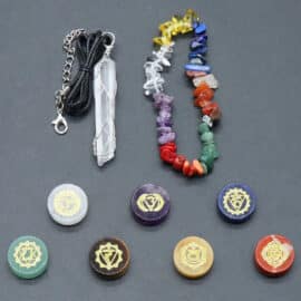Coffret Pierre Naturelle Sept Chakras avec Bracelet et Pendentif