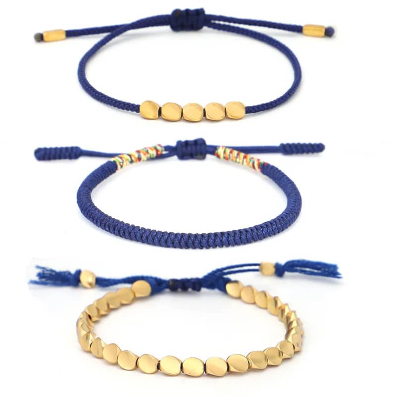 Ensemble de Trois Bracelets Tibétains Tressés à la Main avec Cuivre
