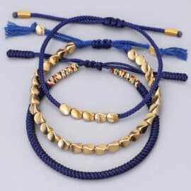 Ensemble de Trois Bracelets Tibétains Tressés à la Main avec Cuivre