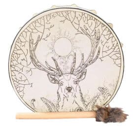 Tambour Chamanique Circulaire au Motif de Cerf