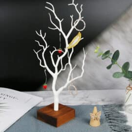 Arbre à Bijoux Blanc en Bois avec Socle