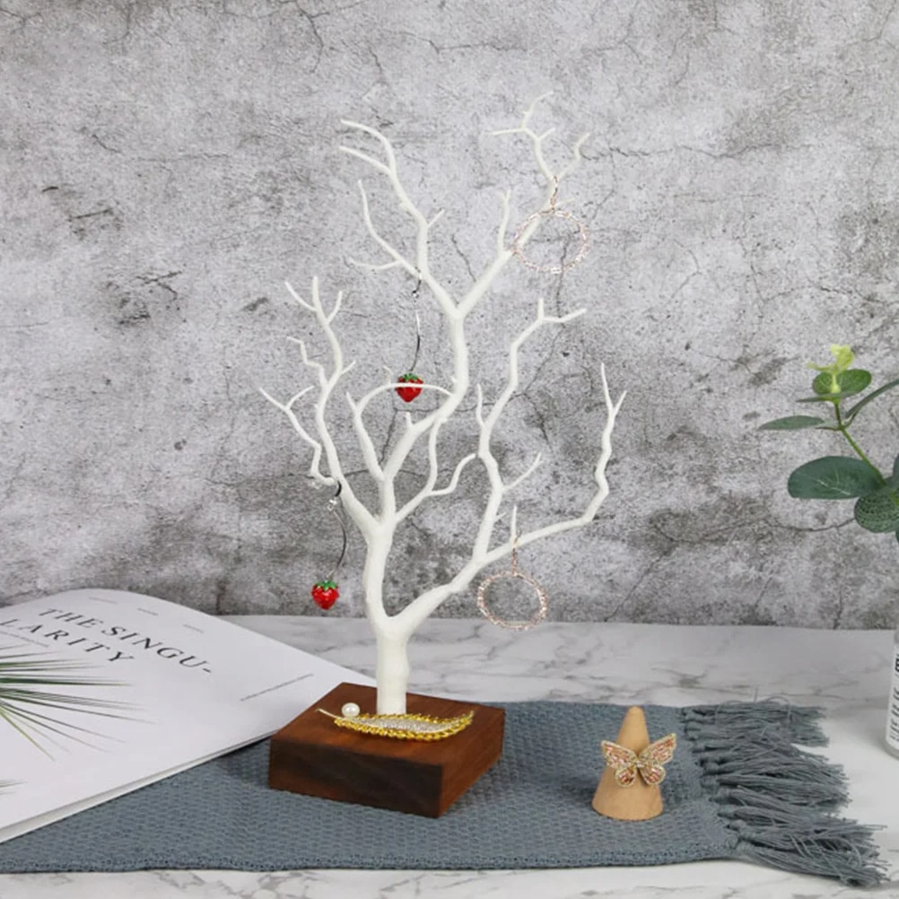 Arbre à Bijoux Blanc en Bois avec Socle