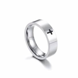 Bague Chrétienne avec Croix Noire en Acier inoxydable
