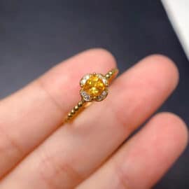 Bague Citrine au Design de Fleur en Argent
