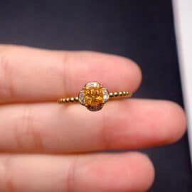 Bague Citrine au Design de Fleur en Argent
