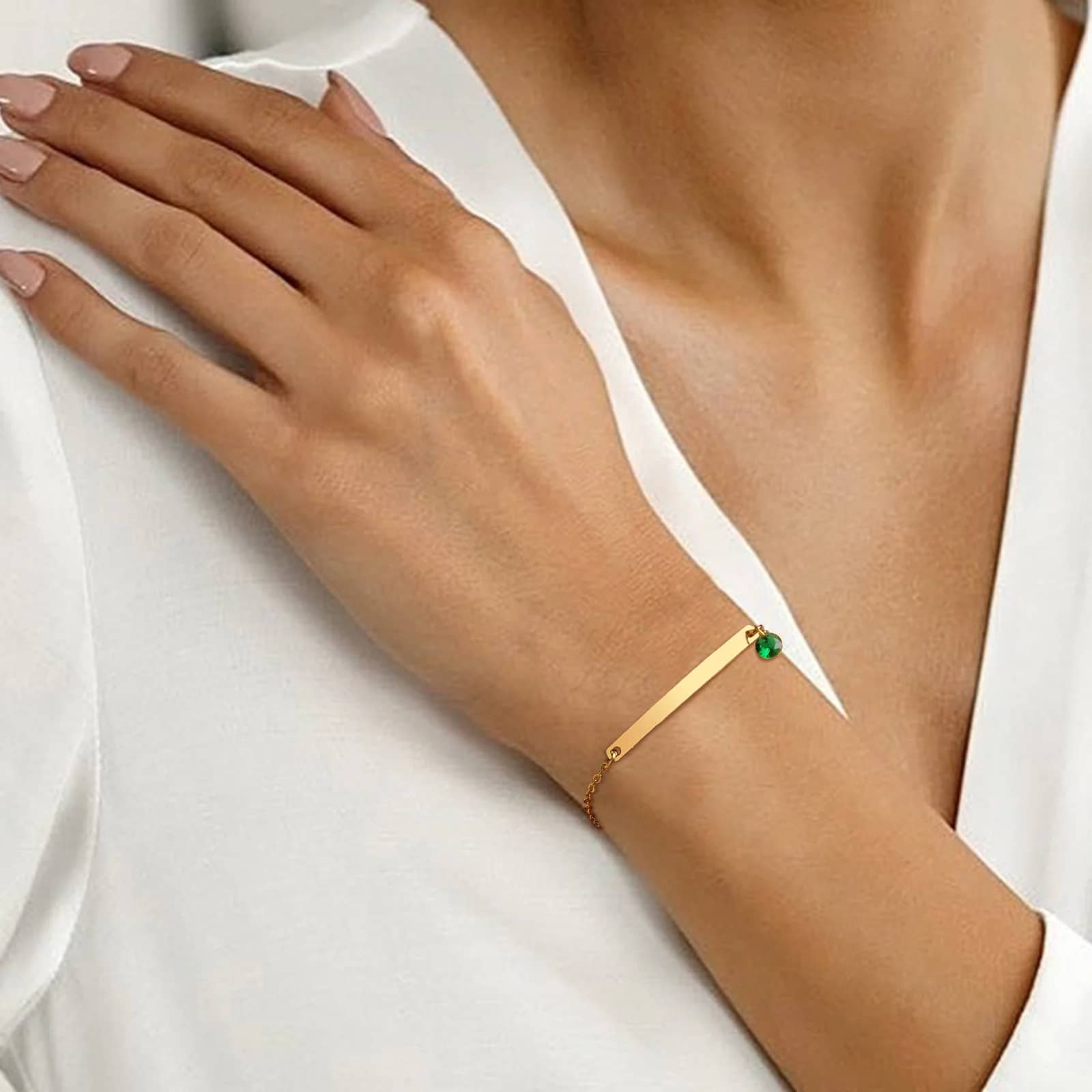 Bracelet Pierre de Naissance en Acier Inoxydable avec Pierre Naturelle