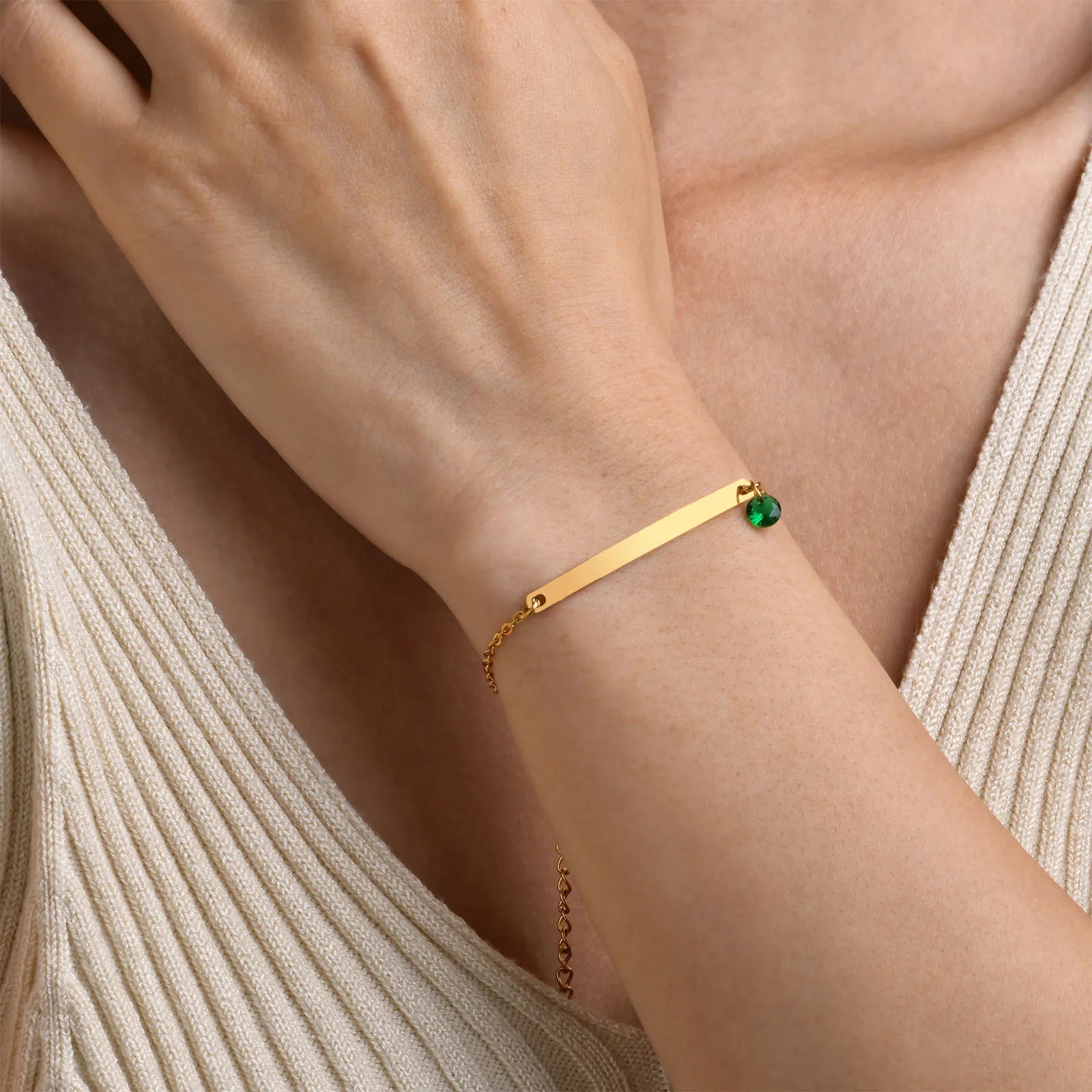 Bracelet Pierre de Naissance en Acier Inoxydable avec Pierre Naturelle