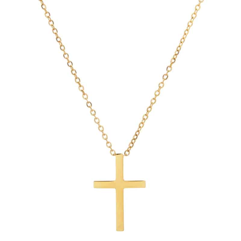 Crucifix Pendentif avec Chaine en Acier Inoxydable sur fond blanc