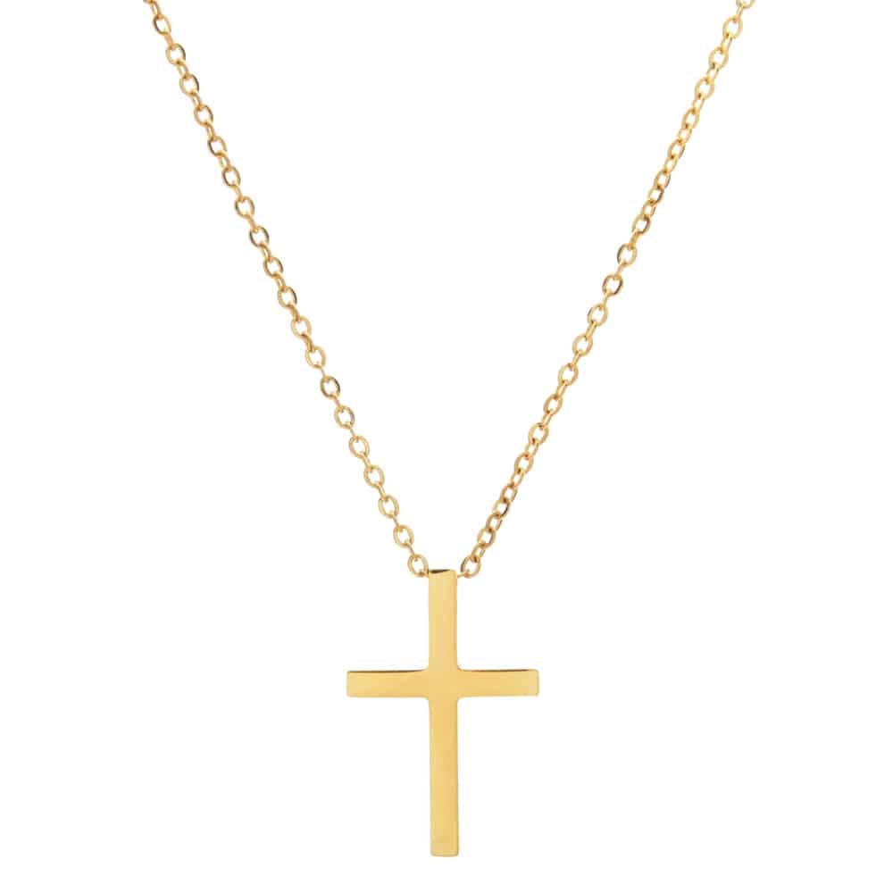 Crucifix Pendentif avec Chaine en Acier Inoxydable sur fond blanc
