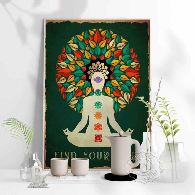 Kundalini Yoga de Style Vintage en Toile avec des objets devant sur un mur gris