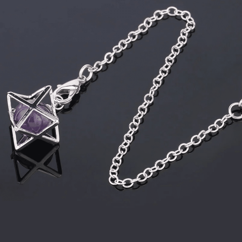 Merkaba de Style Pendule avec Perle d'Améthyste sur fond gris