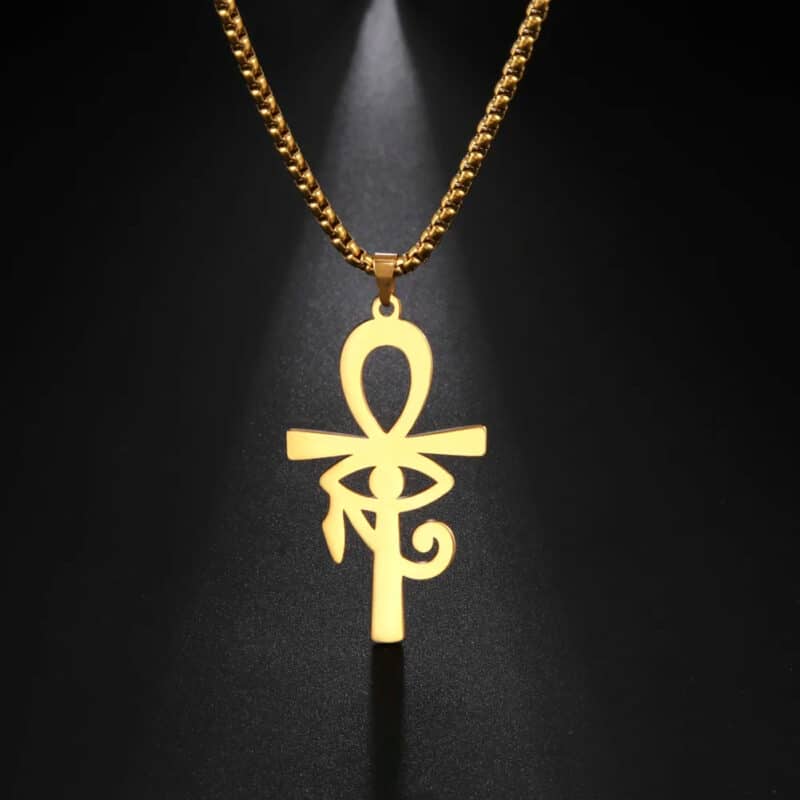 Œil d'Horus Dorée en Pendentif avec Chaine