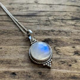 Pendentif Pierre de Lune de Style Rétro avec Chaine