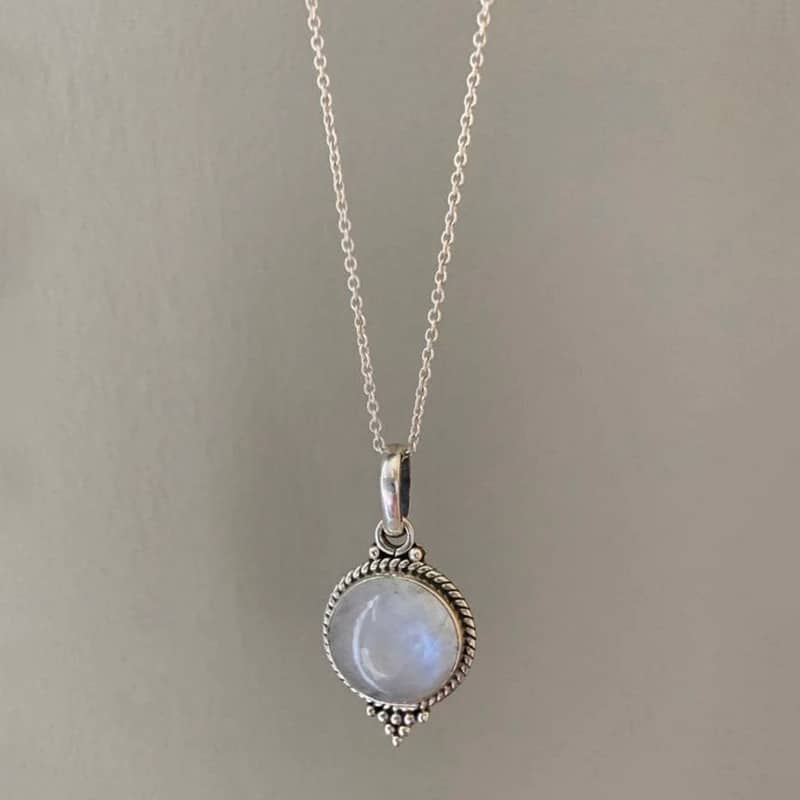 Pendentif Pierre de Lune de Style Rétro avec Chaine
