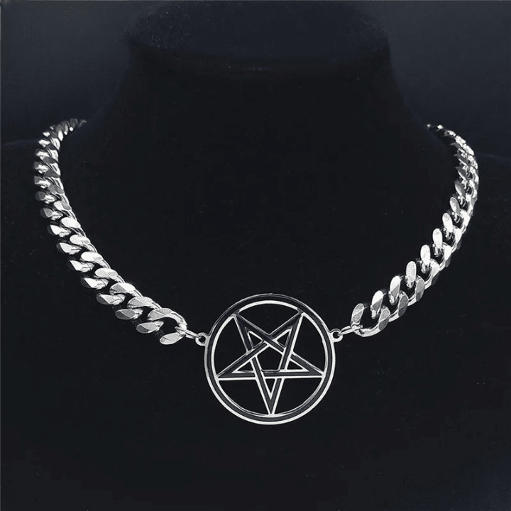 Pentagramme de Style Collier Court en Acier Inoxydable
