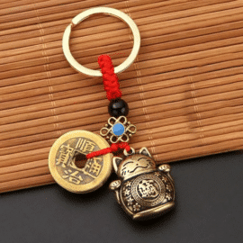 Porte Bonheur Japonais avec Chat en Laiton