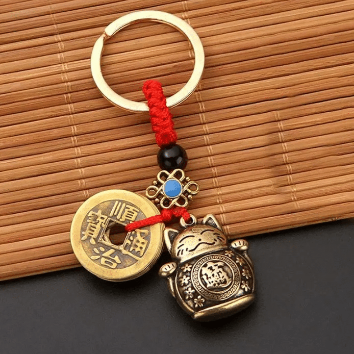 Porte Bonheur Japonais avec Chat en Laiton