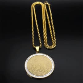 Sceau de Salomon Doré en Collier avec Strass sur fond noir